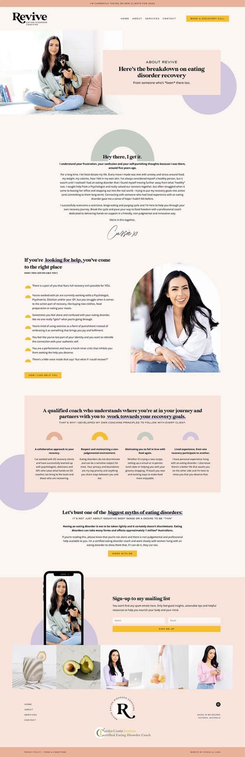 revive eating disorder coaching about page