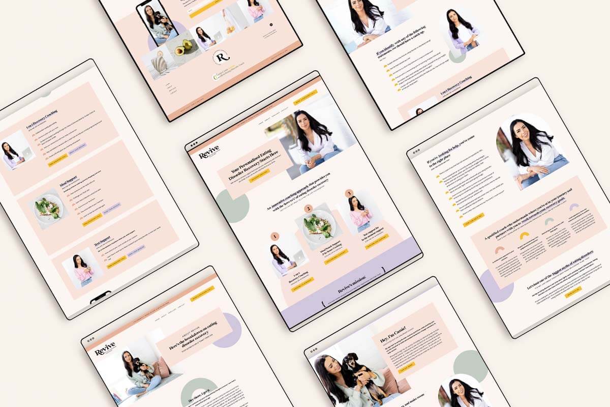 revive eating disorder coaching website design layouts by studio la luna