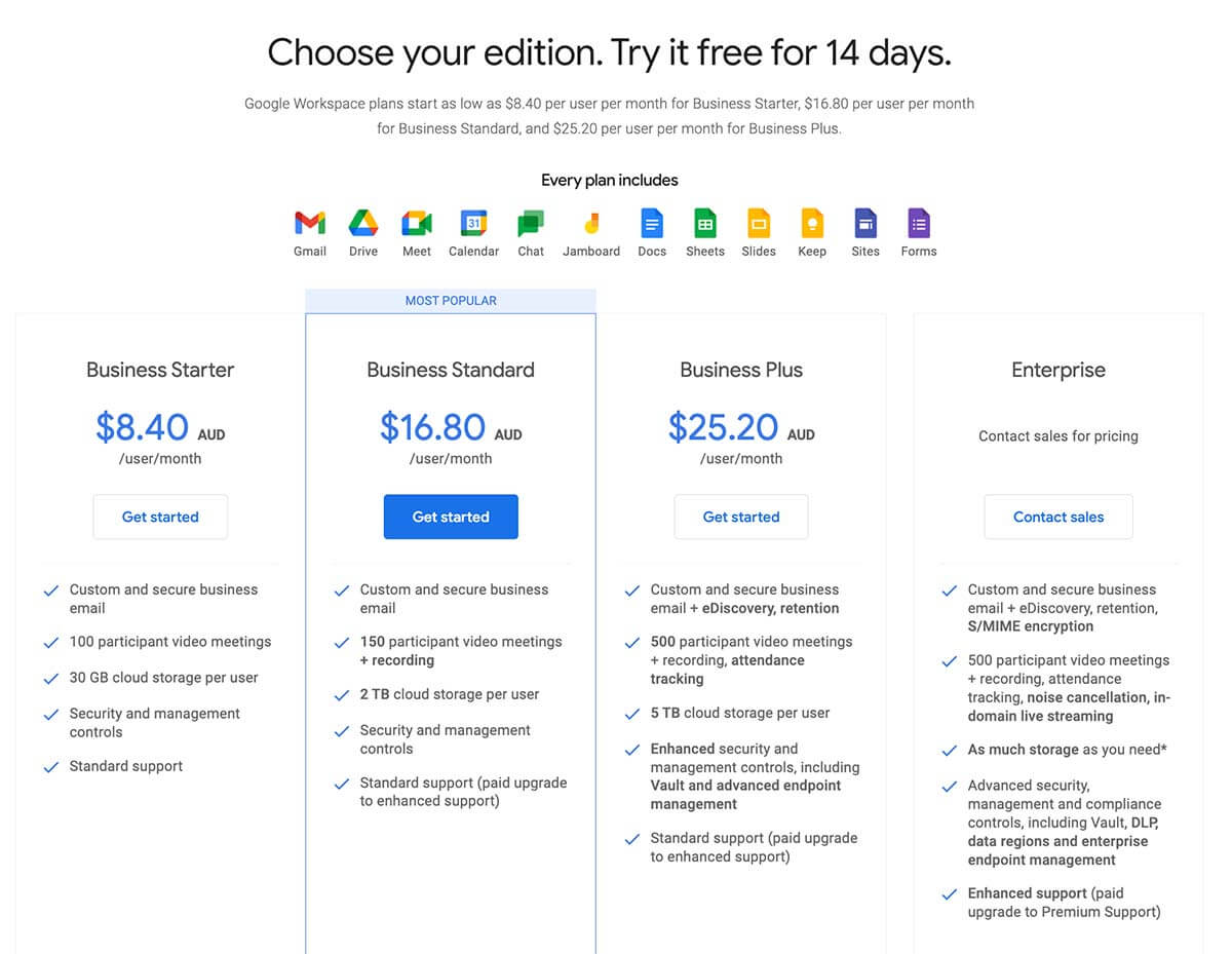choose your google workspace plan