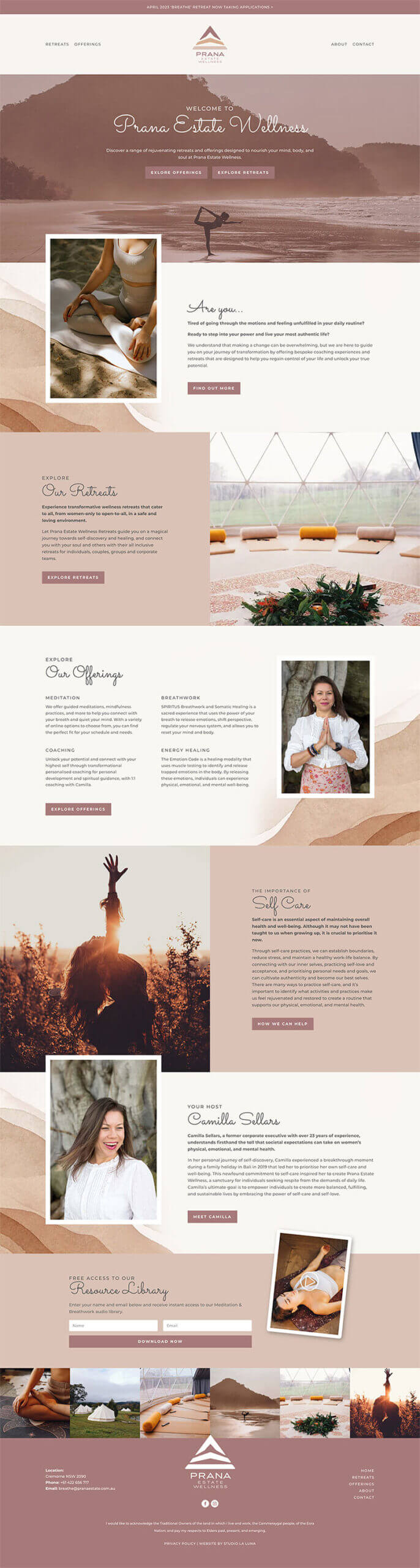 prana estate wellness website by studio la luna